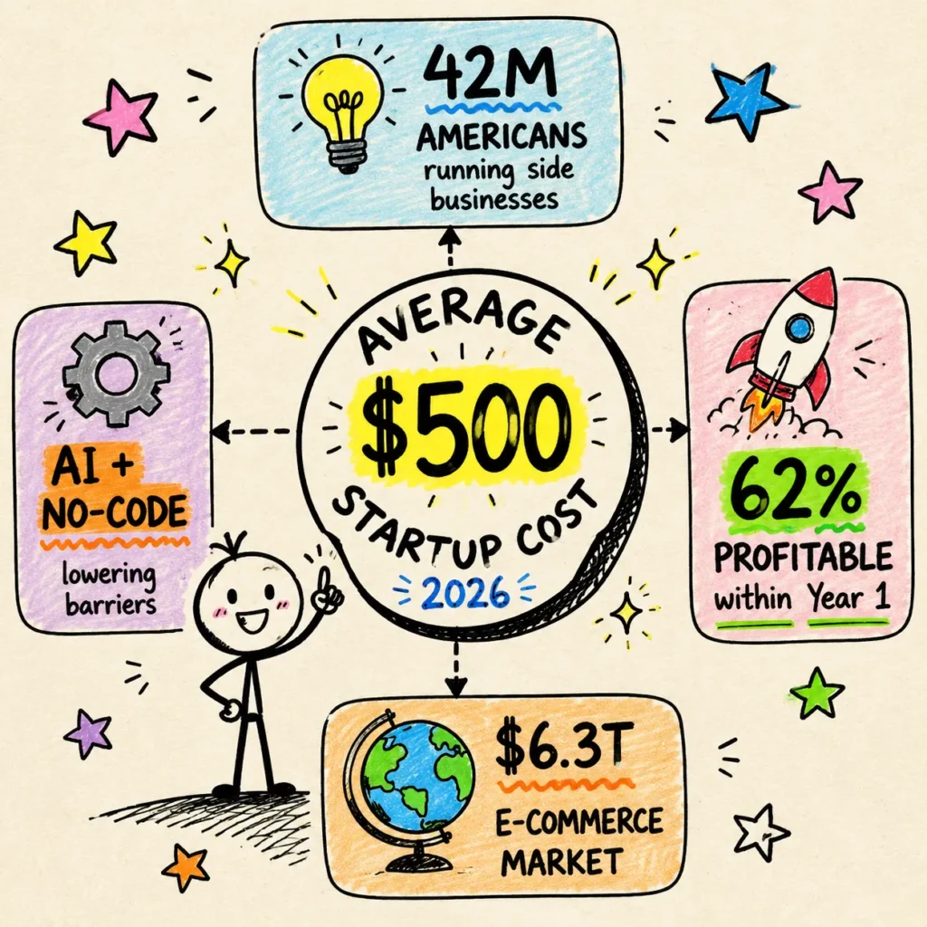 In 2026, over 42 million Americans are running online side businesses, and 62% of them became profitable within their first year.